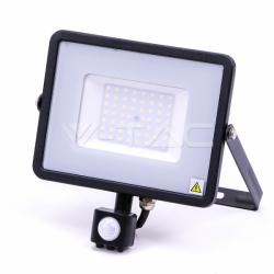 LED REFLEKTOR SO SENZOROM 50W 4000LM 6400K SMD ČIERNY SAMSUNG V-TAC PRO
